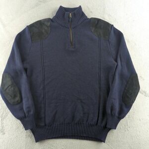 Country‎ Classics Sweater Mens Large Quarter Zip Suede Patches Made in England